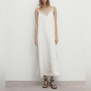 Massimo Dutti Sleeveless Embroidered Linen Maxi Dress xs/s